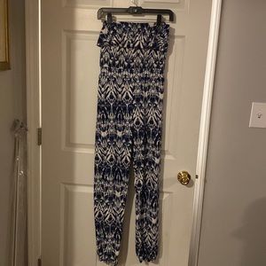 Blue and white jumpsuit